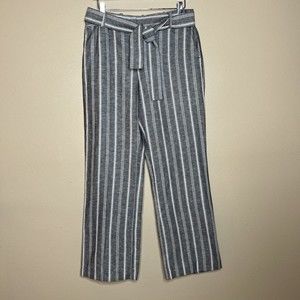 Women's Liz Claiborne Wide Leg Pant, Grey White Stripe, Linnen Blend, Size 4